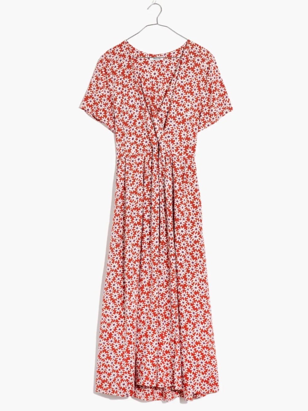 Madewell - Clara Short Sleeve White Purple Falling Daisies Orange Midi Dress 2X